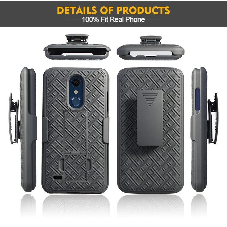 Woven Texture Belt Clip Kickstand PC + TPU Hybrid Holster Phone Case for LG K11 (2018)/K10 (2018)