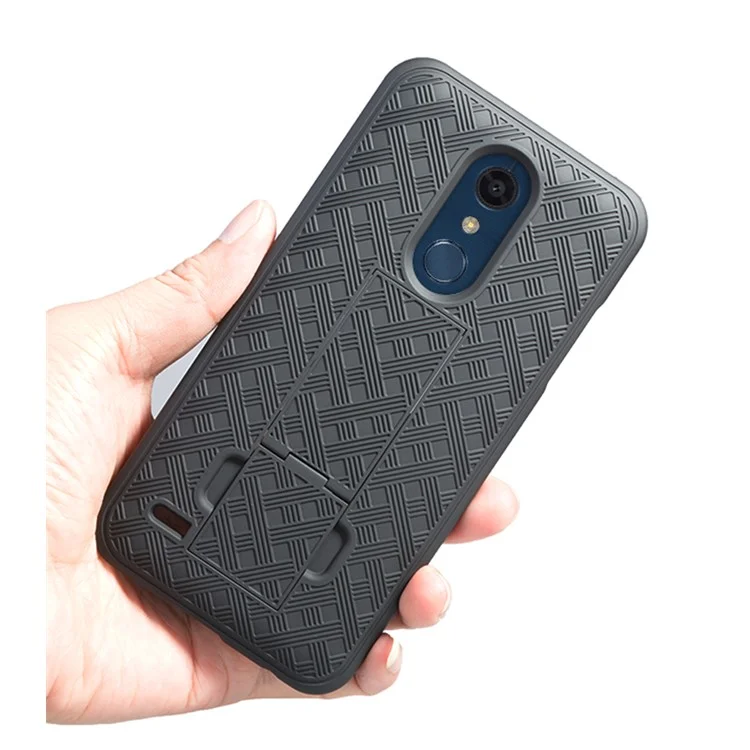 Woven Texture Belt Clip Kickstand PC + TPU Hybrid Holster Phone Case for LG K11 (2018)/K10 (2018)