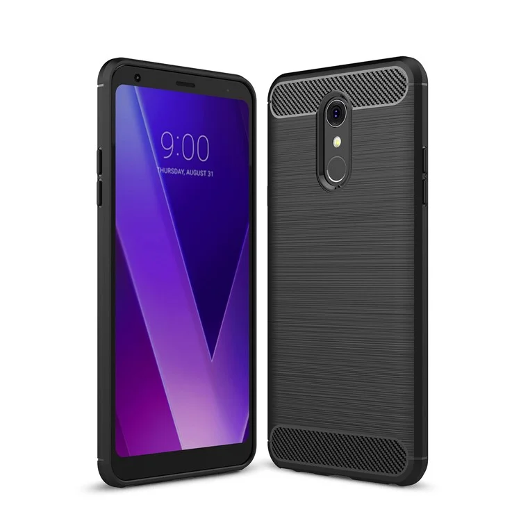 Carbon Fiber Texture Brushed TPU Phone Casing for LG Q Stylus - Black