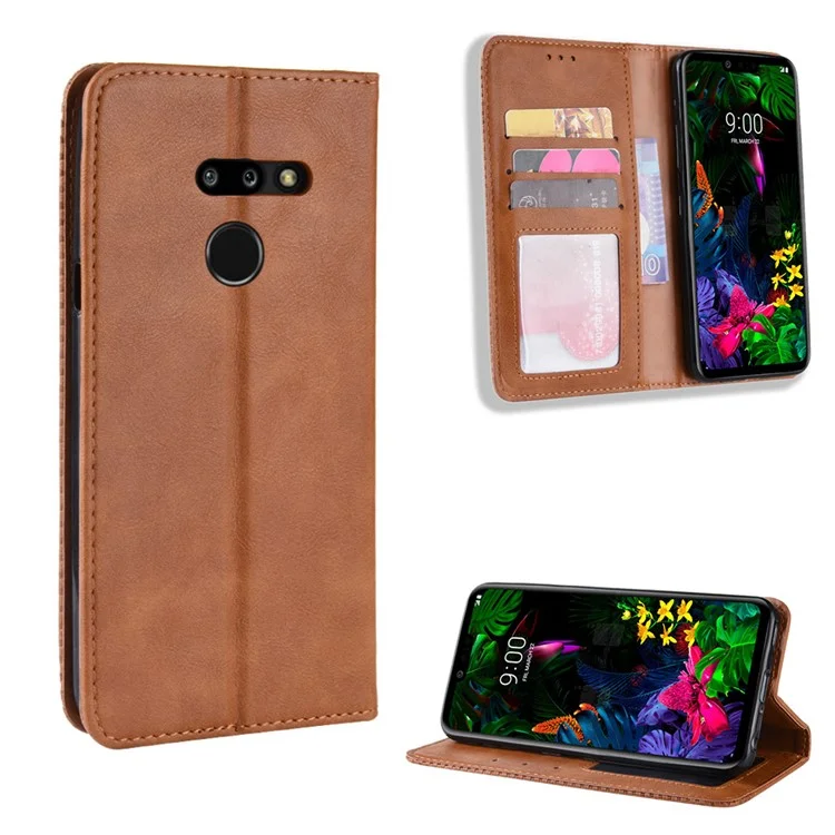 Étui Portefeuille En Cuir De Style Vintage Pour LG G8 Minceqq - Marron