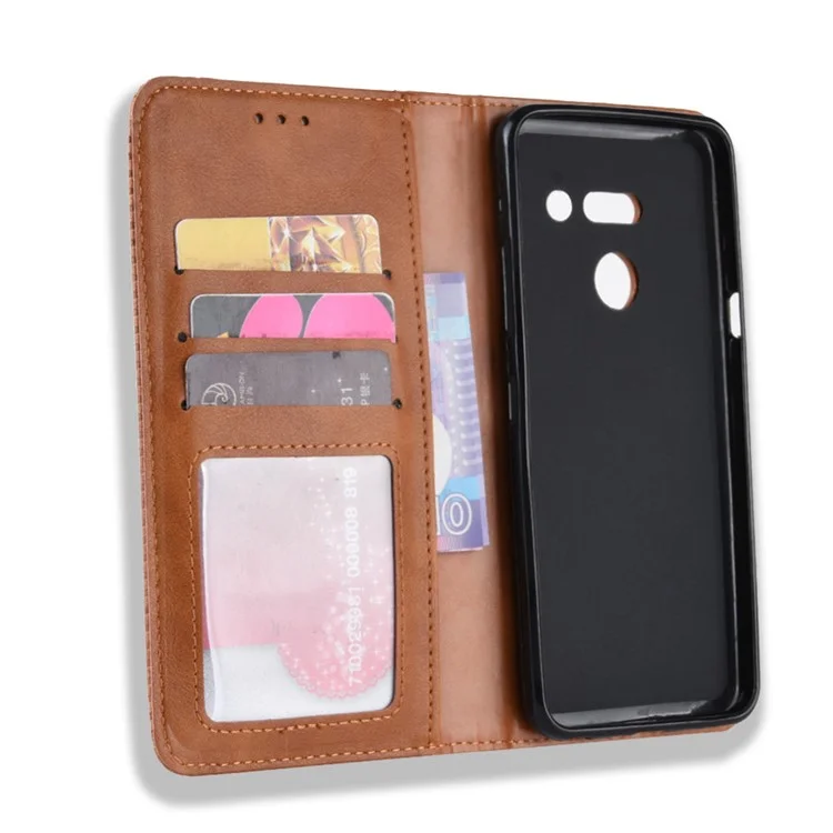 Vintage Style Leather Wallet Case for LG G8 ThinQ - Brown