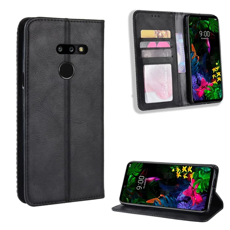 Vintage Style Leather Wallet Case for LG G8 ThinQ - Black