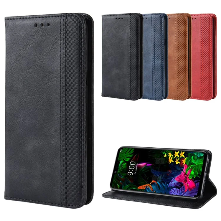 Étui de Portefeuille en Cuir de Style Vintage Pour LG G8 Thinq - le Noir