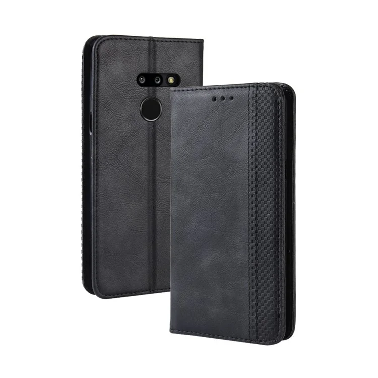 Vintage Style Leather Wallet Case for LG G8 ThinQ - Black