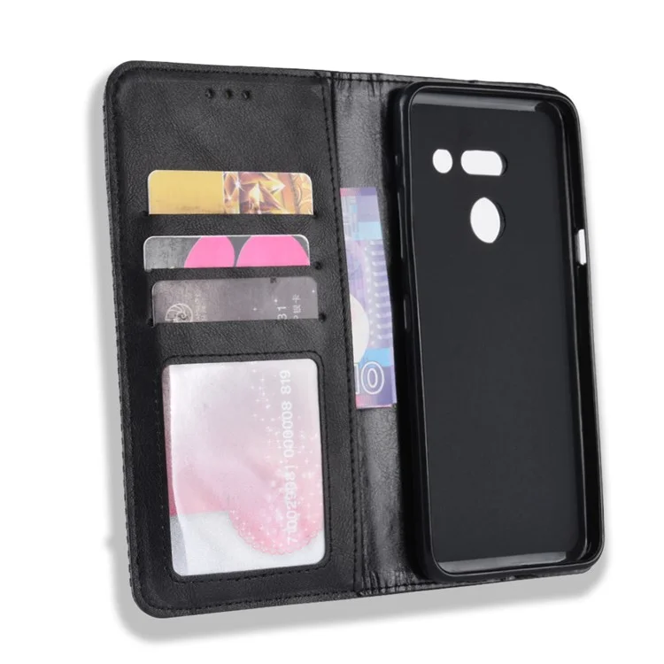 Vintage Style Leather Wallet Case for LG G8 ThinQ - Black