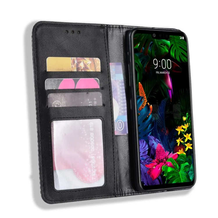 Vintage Style Leather Wallet Case for LG G8 ThinQ - Black