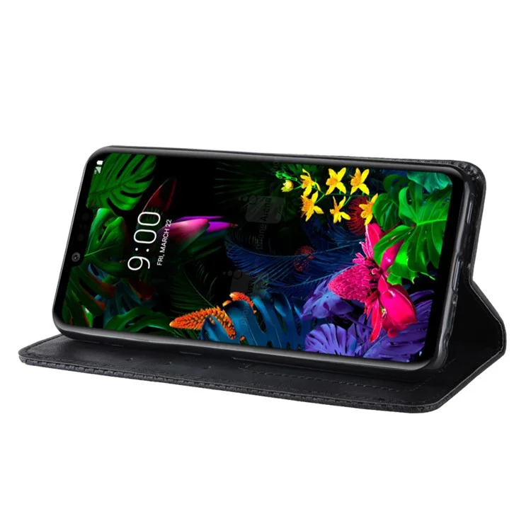 Caixa de Carteira de Couro de Estilo Vintage Para LG G8 ThinQ - Preto