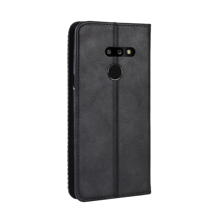 Vintage Style Leather Wallet Case for LG G8 ThinQ - Black