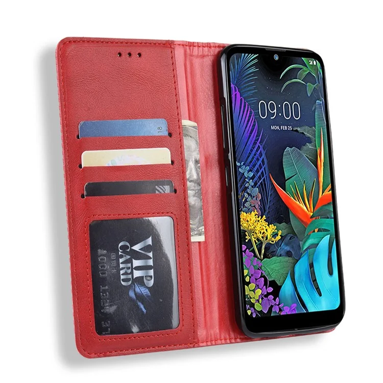 Caixa de Carteira de Couro de Estilo Vintage Para LG K50/Q60 - Vermelho