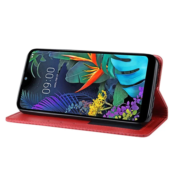 Caixa de Carteira de Couro de Estilo Vintage Para LG K50/Q60 - Vermelho