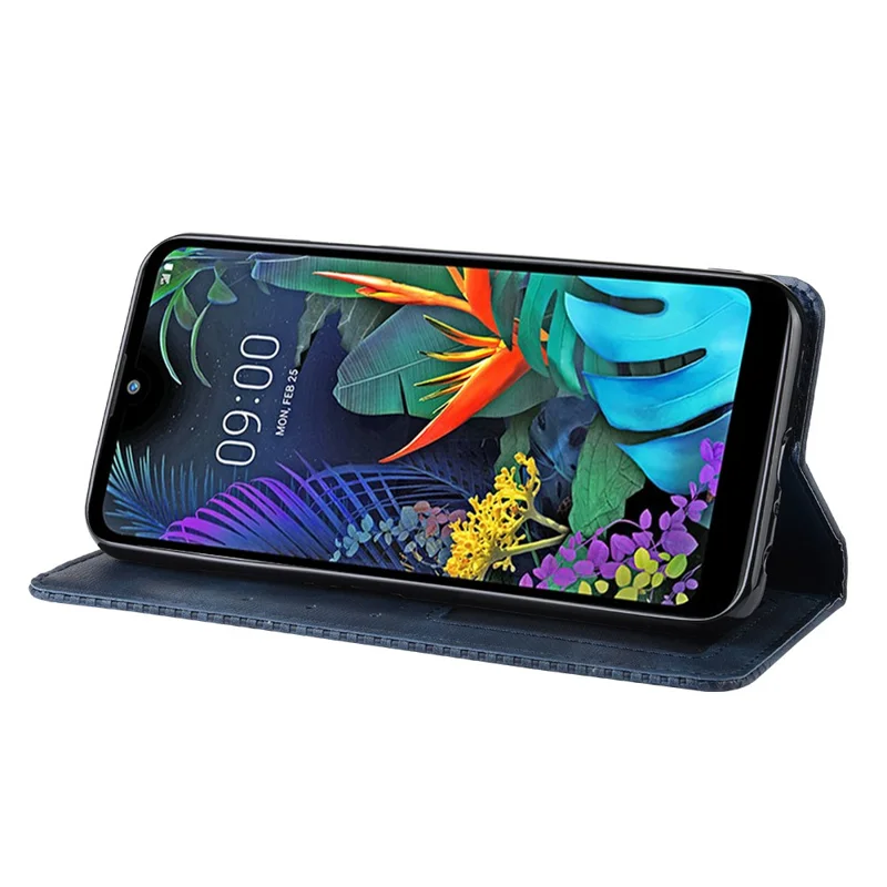 Vintage-style læderwallettaske til LG K50/Q60 - Blå