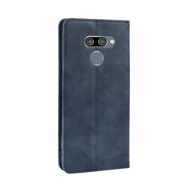 Vintage-style læderwallettaske til LG K50/Q60 - Blå