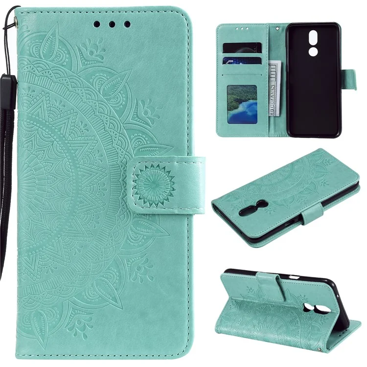 Imprint Flower Leather Wallet Case for LG K40 / K12+ / K12 Plus - Cyan