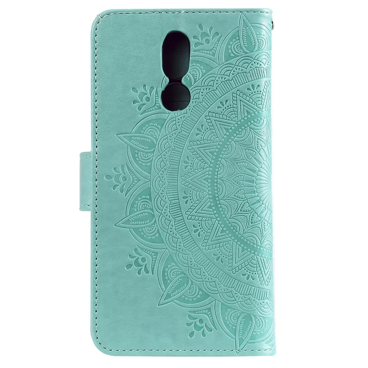 Imprint Flower Leather Wallet Case for LG K40 / K12+ / K12 Plus - Cyan