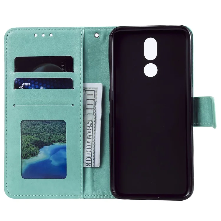 Imprint Flower Leather Wallet Case for LG K40 / K12+ / K12 Plus - Cyan