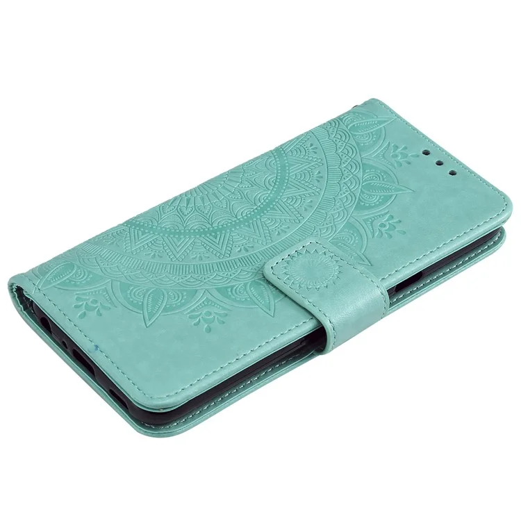 Imprint Flower Leather Wallet Case for LG K40 / K12+ / K12 Plus - Cyan