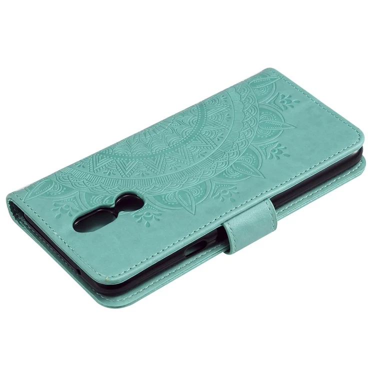 Imprint Flower Leather Wallet Case for LG K40 / K12+ / K12 Plus - Cyan