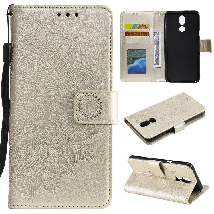 Étui de Portefeuille en Cuir à Fleurs D'empreinte Pour LG K40 / K12 + / K12 Plus - or