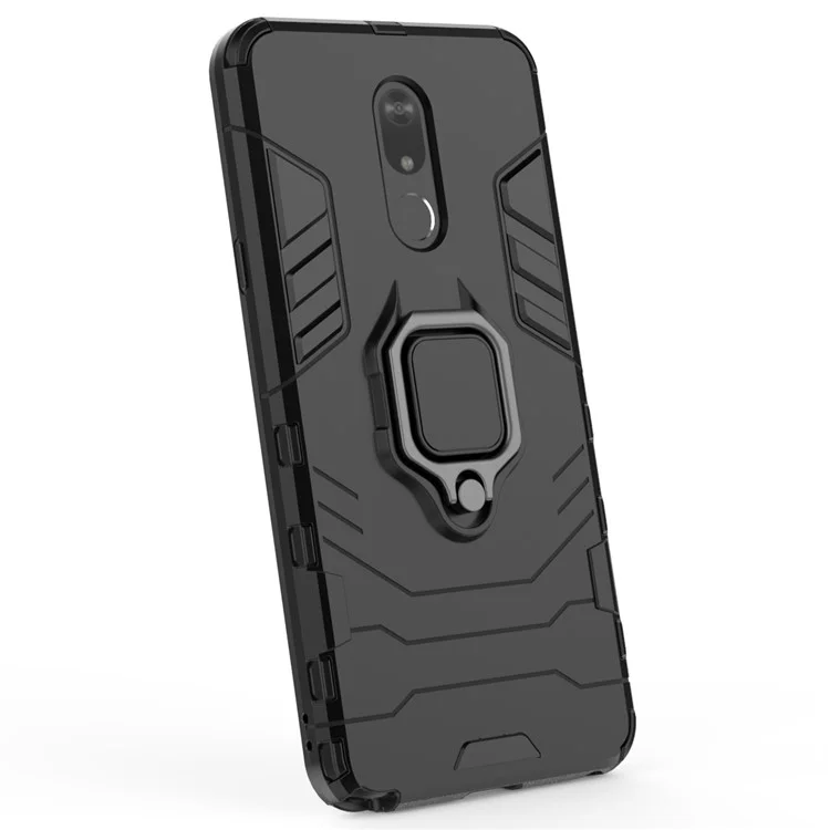 Cool Guard Ring Holder Kickstand PC+TPU Phone Cover for LG Stylo 5 - Black