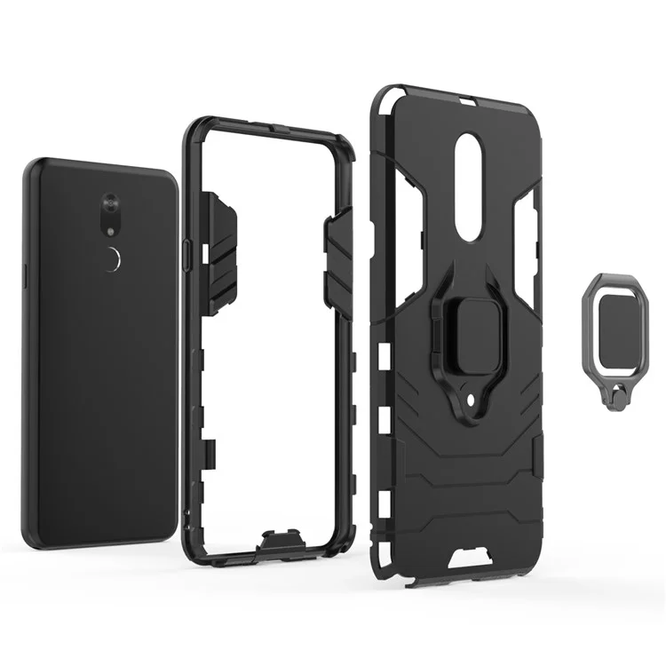 Cool Guard Ring Holder Kickstand PC+TPU Phone Cover for LG Stylo 5 - Black