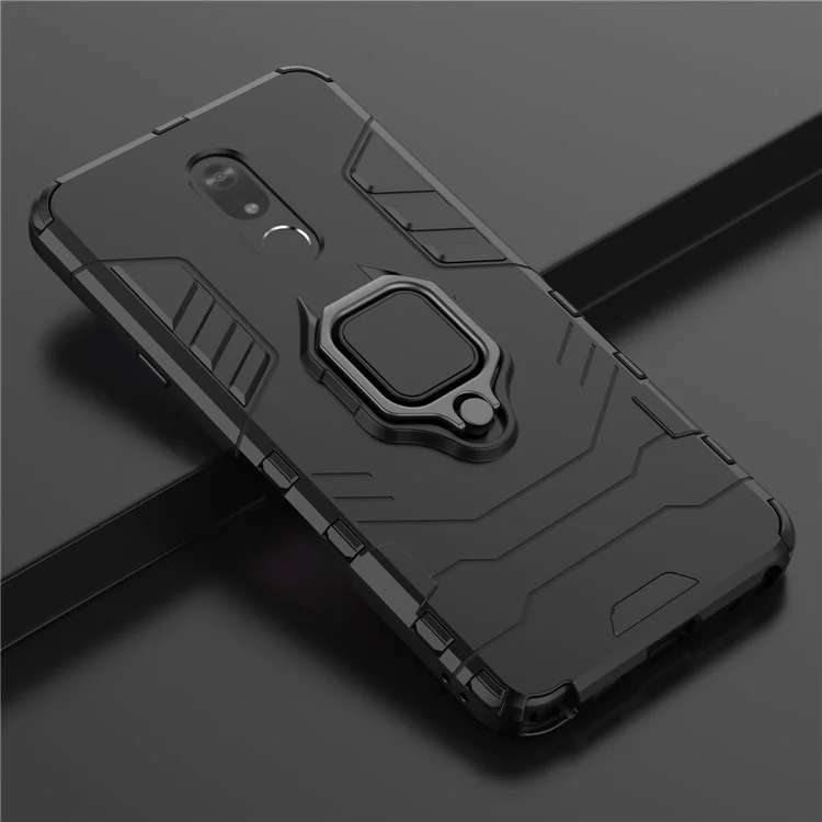 Cool Guard Ring Holder Kickstand PC+TPU Phone Cover for LG Stylo 5 - Black