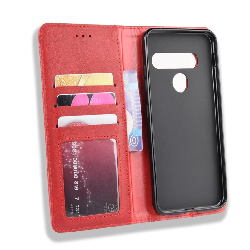 Vintage Style Leather Wallet Phone Shell Case para LG G8s ThinQ - Vermelho