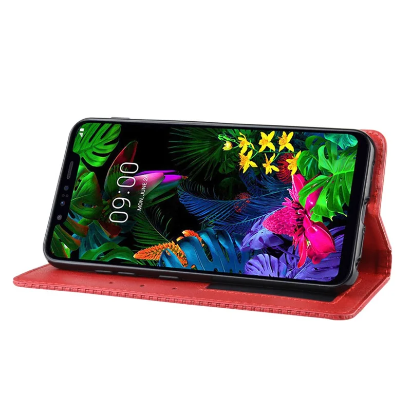 Vintage Style Leather Wallet Phone Shell Case para LG G8s ThinQ - Vermelho