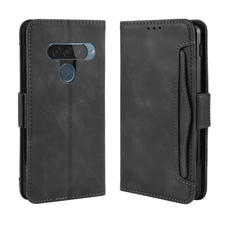 Coperchio di Conchiglia Per Telefono in Pelle Con Slot di Carta Per lg G8s Thinq - Nero