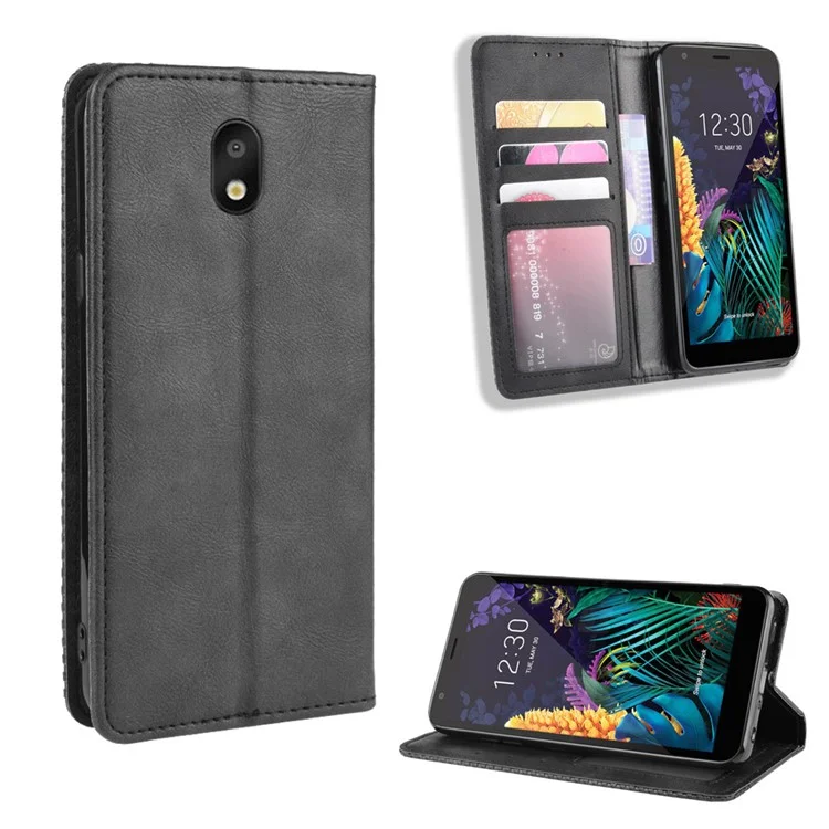 Retro Style Leather Wallet Phone Cover for LG K30 (2019)/X2 (2019) - Black