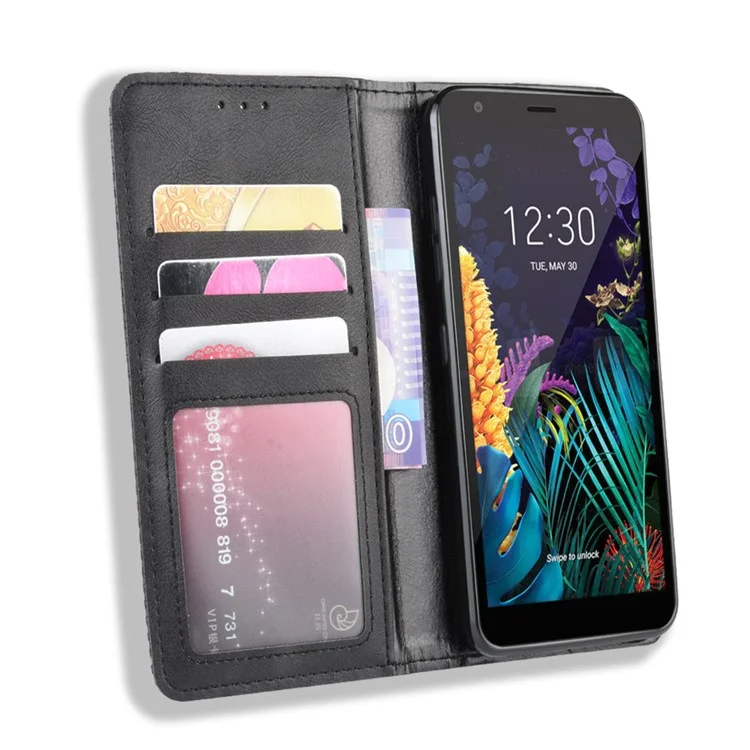 Couverture Téléphonique de Portefeuille en Cuir de Style Rétro Pour LG K30 (2019) / x2 (2019) - le Noir