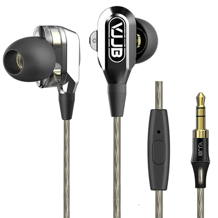 VJJB V1S Dual Moving Coil Driver In-ear Headphone with Microphone for iPhone iPad iPod