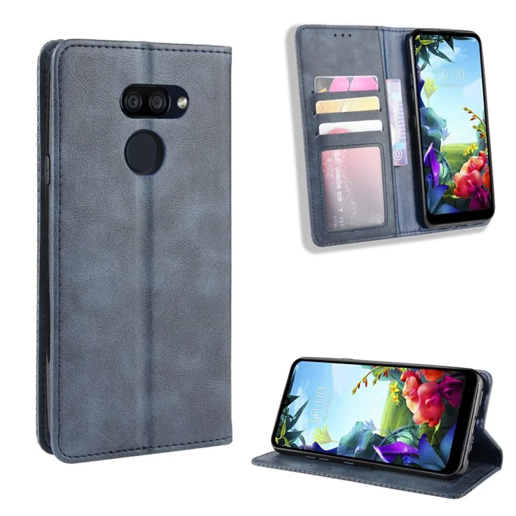 Vintage Style Ledergeldbörse Ständerfall für LG K40S - Blau