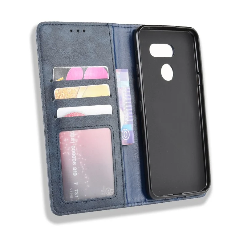 Vintage Style Ledergeldbörse Ständerfall für LG K40S - Blau