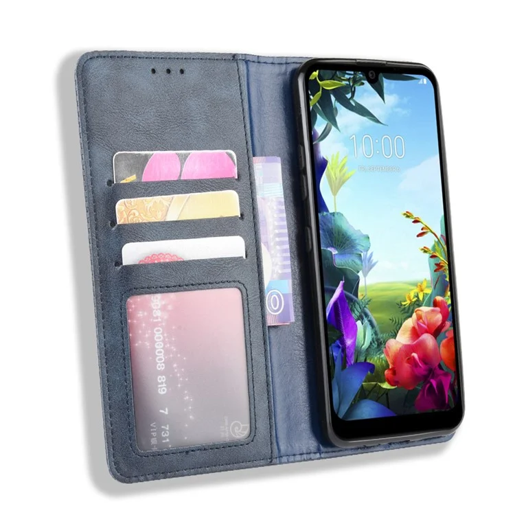 Vintage Style Ledergeldbörse Ständerfall für LG K40S - Blau