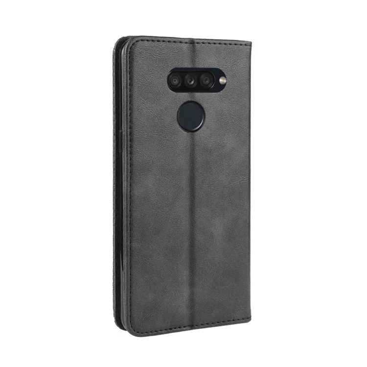 Estilo Retro PU Stand Stand Cartê Caixa Celular Proteção Para LG K50s - Preto