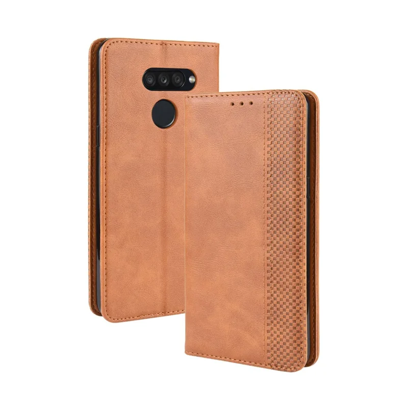 Retro Style PU Leather Stand Wallet Protective Cell Phone Case for LG K50S - Brown