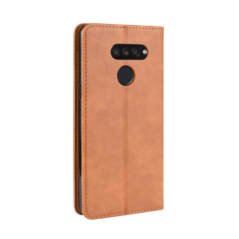 Retro Style PU Leather Stand Wallet Protective Cell Phone Case for LG K50S - Brown