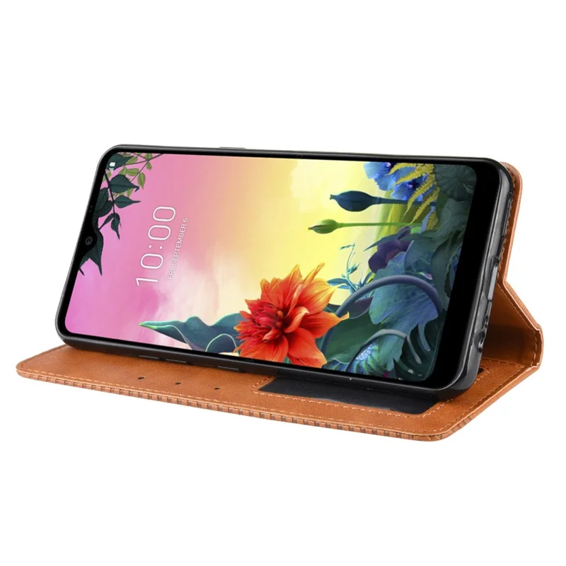 Retro Style PU Leather Stand Wallet Protective Cell Phone Case for LG K50S - Brown