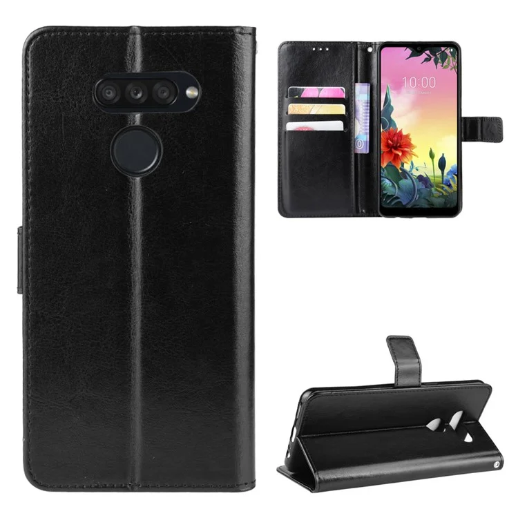 Casa de Couro da Carteira de Cavalo Louco Para LG K50s - Preto