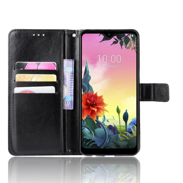 Crazy Horse Wallet Leather Stand Case for LG K50S - Black