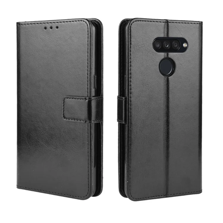 Crazy Horse Wallet Leather Stand Case for LG K50S - Black