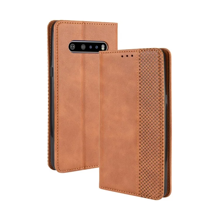 Cubierta Del Teléfono de la Billetera Retro de Cuero Retro Absorbido Automáticamente Para LG V60 Thinq 5G - Marrón