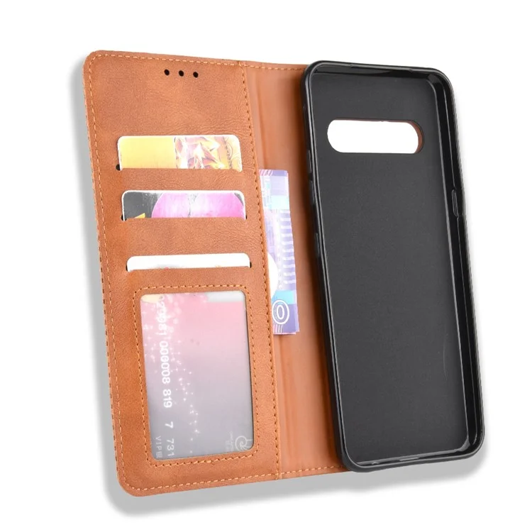 Auto-absorbed Retro Leather Wallet Phone Cover für LG V60 ThinQ 5G - Braun