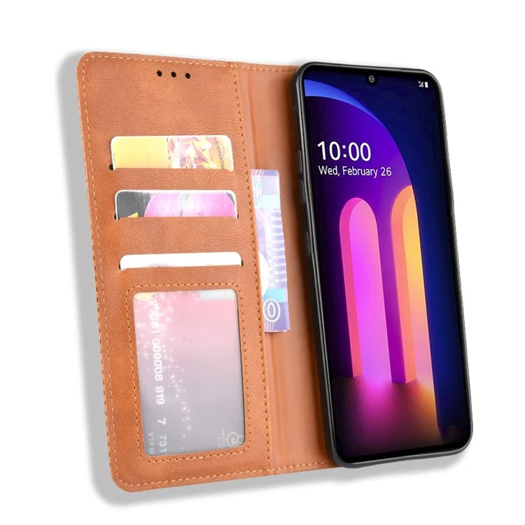 Auto-absorbed Retro Leather Wallet Phone Cover für LG V60 ThinQ 5G - Braun