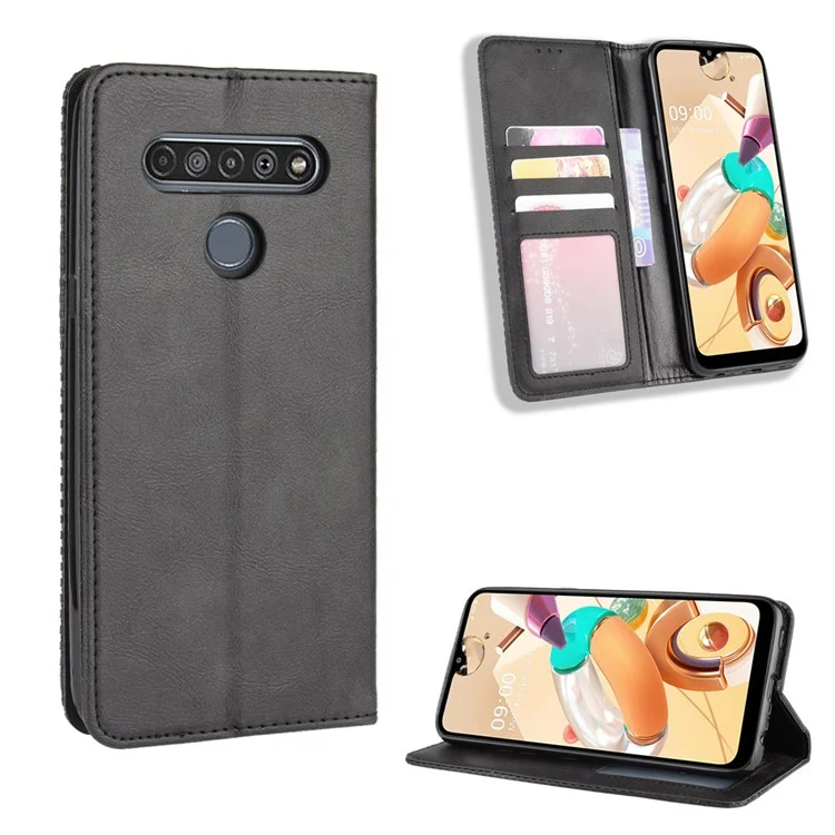 For LG K51S/K41S Auto-absorbed Retro Leather Case with Wallet Stand - Black