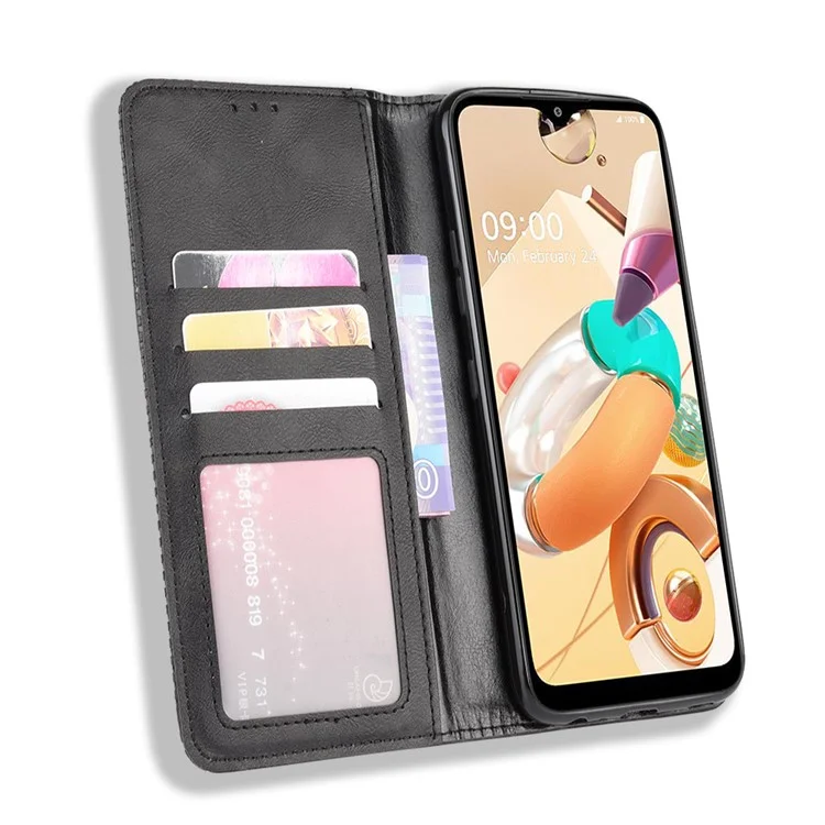 Para LG K51S/K41S Auto-absorbed Retro Leather Case com Carteira Suporte - Preto