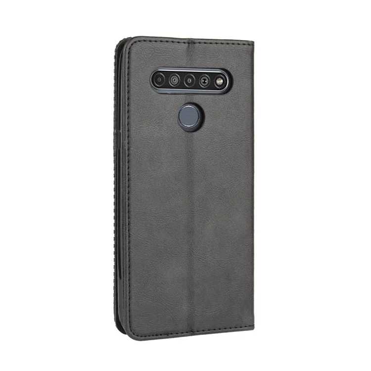 Para LG K51S/K41S Case de Cuero Retro Absorbido Automáticamente Con Soporte de Billetera - Negro