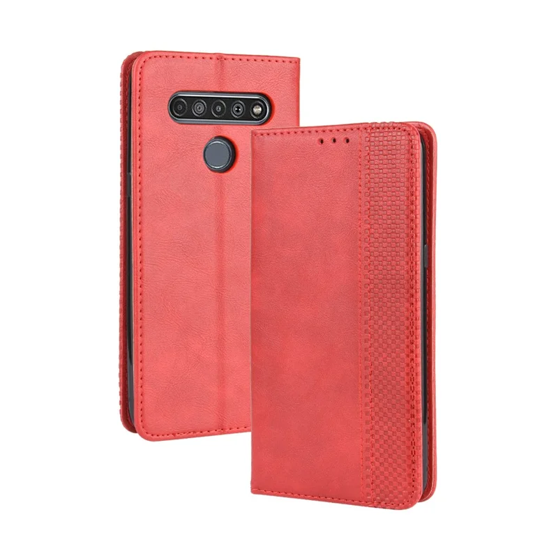 Etui skórzane retro z portfelem i podstawką magnetyczną na LG K51S/K41S - Czerwony