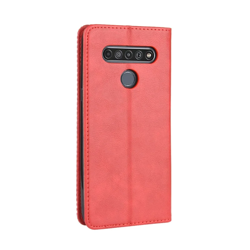 Etui skórzane retro z portfelem i podstawką magnetyczną na LG K51S/K41S - Czerwony