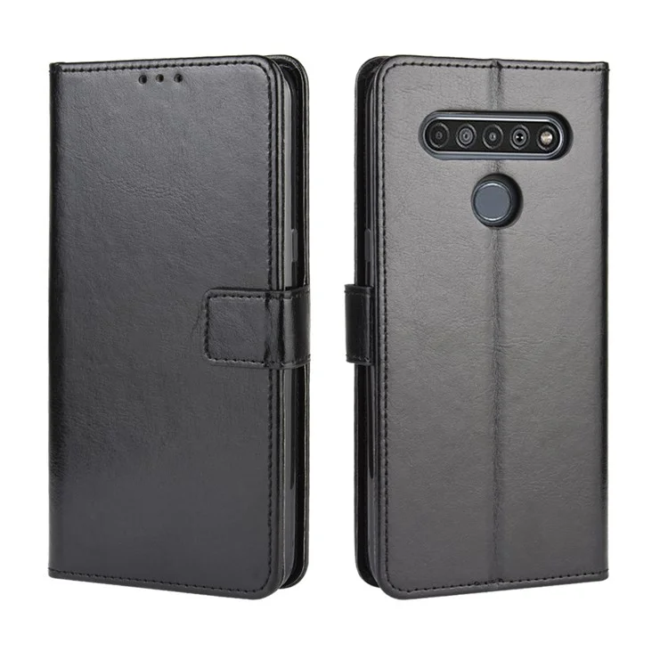 Crazy Horse Wallet Leather Protective Cover for LG K51S/K41S - Black